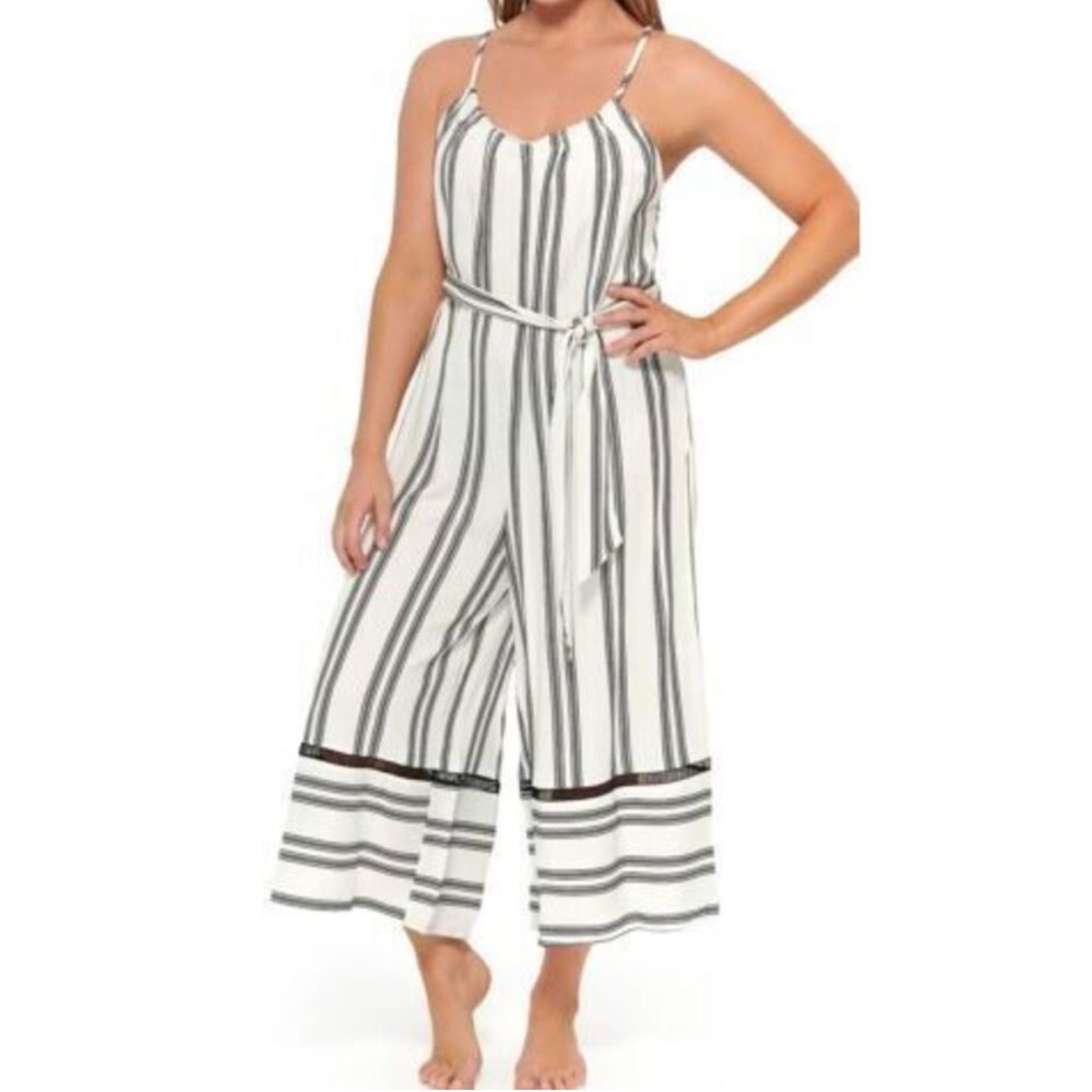 Dotti Belted Waist Striped Lightweight Sleeveless Summer Jumpsuit